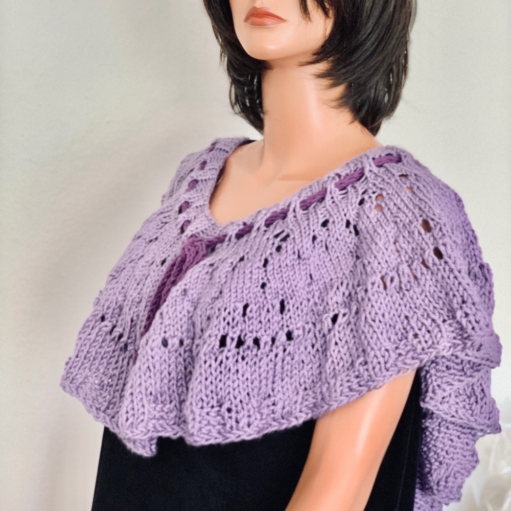 Hand Knits 2 Love Circular Shawl Mini Poncho Lilac